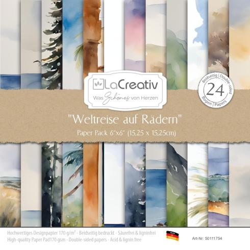 LaCreativ - Designpapier "Weltreise auf Rädern" Paper Pack 6x6" - 24 Bogen