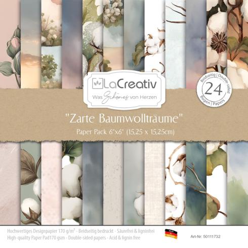 LaCreativ - Designpapier "Zarte Baumwollträume" Paper Pack 6x6" - 24 Bogen