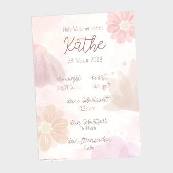 Geburtsposter "Blumentraum" | Geburtstafel | Geburtsdaten | Geburtsbild | Geburt Geschenk