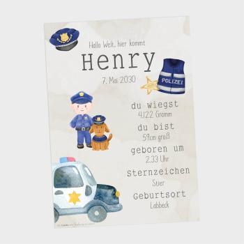 Geburtsposter "Polizei" | Geburtstafel | Geburtsdaten | Geburtsbild | Geburt Geschenk