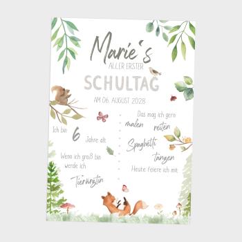Einschulungsposter "Waldtiere" | Einschulung | Meilensteintafel | Geschenk 1. Geburtstag | Personalisiertes Geschenk