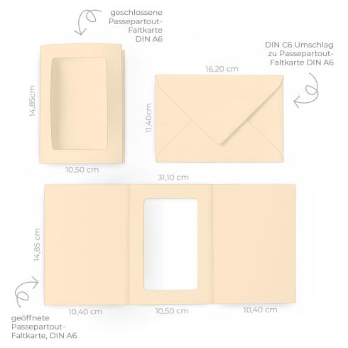 Passepartoutkarte mit rechteckigem Ausschnitt und Briefumschlag, DIN C6 in creme