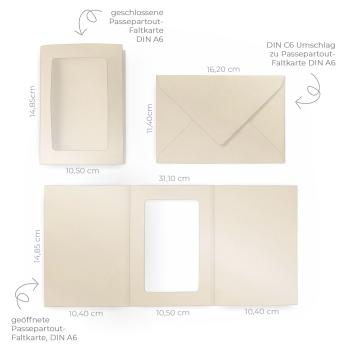 Passepartoutkarte mit rechteckigem Ausschnitt und Briefumschlag, DIN C6 in metallic champagner
