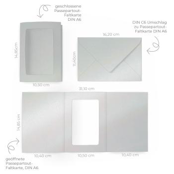 Passepartoutkarte mit rechteckigem Ausschnitt und Briefumschlag, DIN C6 in metallic perlsilber