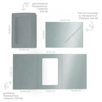 Passepartoutkarte mit rechteckigem Ausschnitt und Briefumschlag, DIN C6 in metallic platin