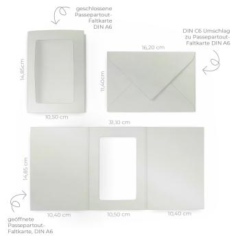 Passepartoutkarte mit rechteckigem Ausschnitt und Briefumschlag, DIN C6 in metallic polarweiss