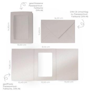 Passepartoutkarte mit rechteckigem Ausschnitt und Briefumschlag, DIN C6 in metallic puderrosa