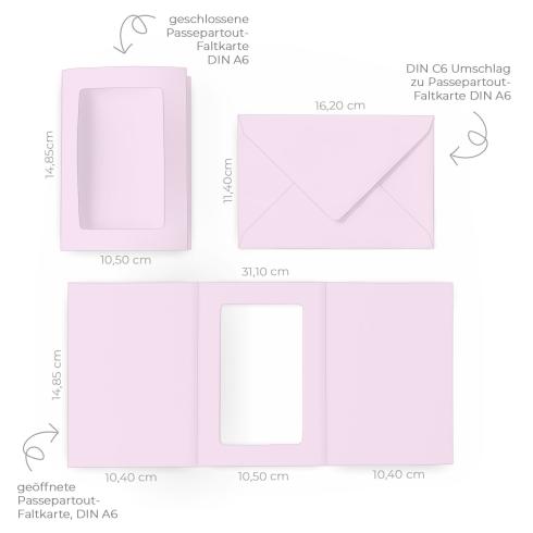 Passepartoutkarte mit rechteckigem Ausschnitt und Briefumschlag, DIN C6 in pastell lila