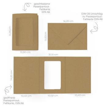 Passepartoutkarte mit rechteckigem Ausschnitt und Briefumschlag, DIN C6 in recycling natur