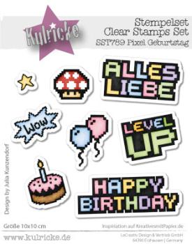 Kulricke Stempel "Pixelgeburtstag" 10x10cm Clear Stamp
