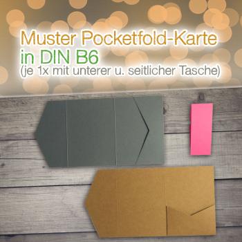 Muster Pocketfold-Karte in DIN B6 (je 1x mit unterer u. seitlicher Tasche) Muster Pocketfold-Karte in DIN B6 (je 1x mit unterer u. seitlicher Tasche)