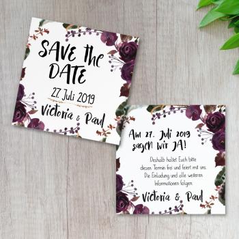 Save-the-Date Karte "Boho Violett-Flower" 10x10cm Save-the-Date Karte "Boho Violett-Flower" 10x10cm