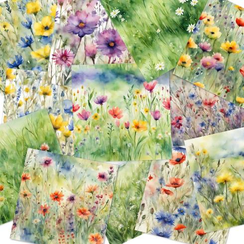 LaCreativ - Designpapier "Aquarellblütenwiese" Paper Pack 6x6" - 24 Bogen