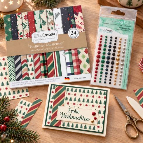 Preview: LaCreativ Bundle „Festliche Farben“ – Designpapier 6×6″ & Enamel Dots „Festliche Farben“