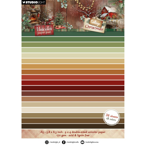 Studio Light - Cardstock "Cottage Christmas" Unicolor Paper Pad A5 - 36 Bogen
