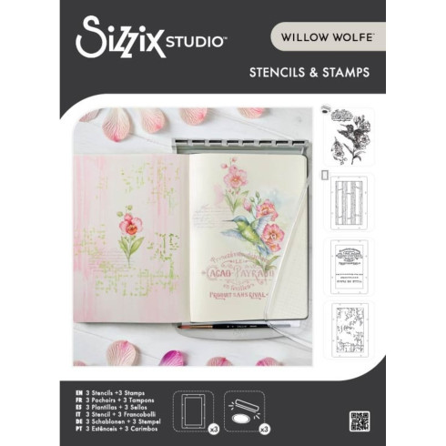 Sizzix - Schablone & Stempelset "Hummingbird and Orchids" Stencil & Clear Stamps by Willow Wolfe