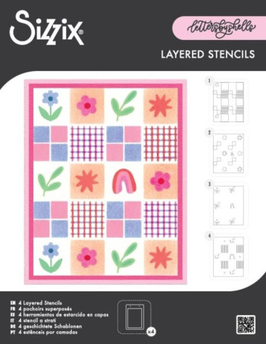 Preview: Sizzix - Schablone "Flowers & Stripe Pattern" Stencil Design by Letters by Shells