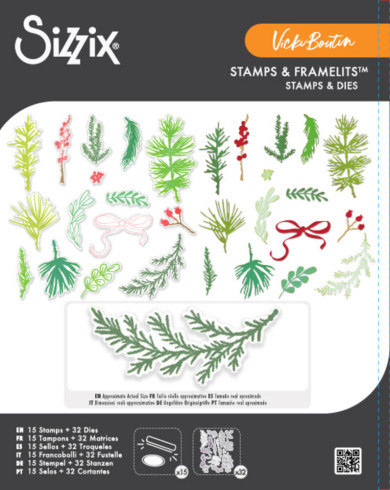 Preview: Sizzix - Stanzschablone & Stempelset "Winter Greenery" Thinlits Craft Dies & Clear Stamps by by Vicki Boutin