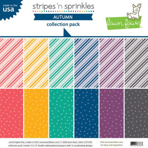 Lawn Fawn - Designpapier "Stripes 'n Sprinkles Autumn" Collection Pack 12x12 Inch - 12 Bogen