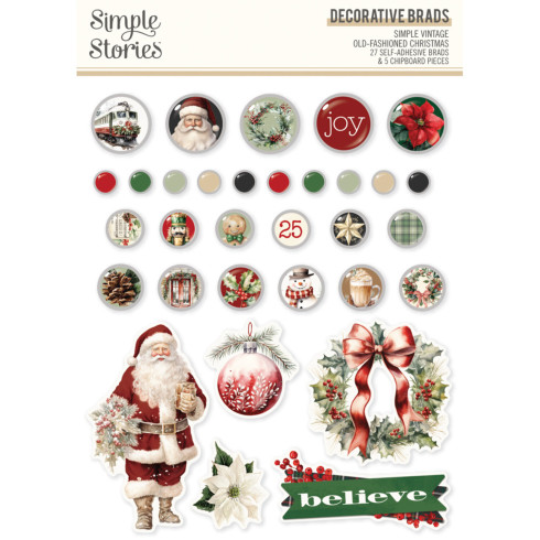 Simple Stories - Decorative Brads "Simple Vintage Old-Fashioned Christmas"