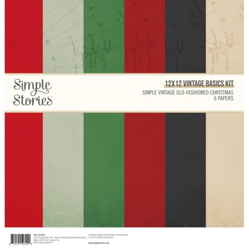 Simple Stories - Designpapier "Simple Vintage Old-Fashioned Christmas" Basics Kit 12x12 Inch - 6 Bogen