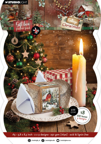Preview: Studio Light - Papierblock für Geschenkboxen A5 "Christmas Cracker" Cottage Christmas Gift Box Paper Pad - 18 Bogen