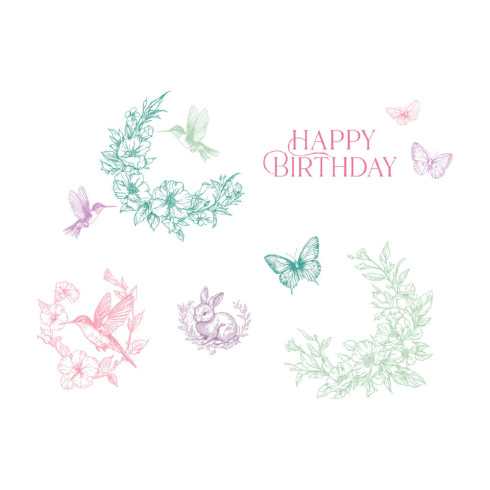 Preview: Sizzix - Stempelset "Birthday Blooms" Clear Stamps Design by Willow Wolfe