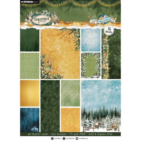 Studio Light - Designpapier "Christmas Forest" Backgrounds Designer Paper Pad A4 - 36 Bogen