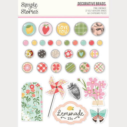 Simple Stories - Decorative Brads "Pink Lemonade"