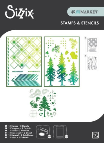 Preview: Sizzix - Stempel & Schablone "Outdoor Essentials" Stencil & Clear Stamps Design by 49 & Market