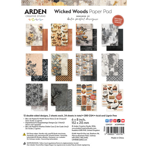 Arden Creative Studio - Designpapier "Wicked Woods" Katie Pertiet Paper Pack 6x8 Inch - 12 Bogen