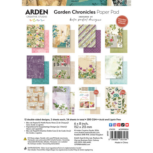Arden Creative Studio - Designpapier "Garden Chronicles" Katie Pertiet Paper Pack 6x8 Inch - 12 Bogen