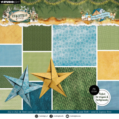 Preview: Studio Light - Designpapier "Christmas Forest" Origami & Backgrounds Paper Pack 8x8 Inch - 16 Bogen