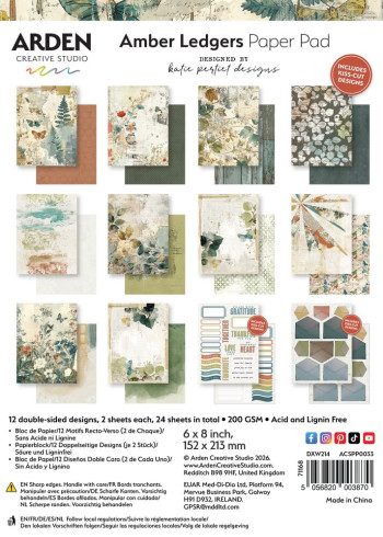 Preview: Arden Creative Studio - Designpapier "Amber Ledgers" Katie Pertiet Paper Pack 6x8 Inch - 12 Bogen