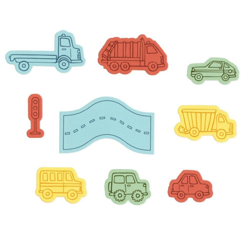 Preview: Sizzix - Stempelset & Stanzschablone "Cars and Trucks" Kid Create Clear Stamps Set & Framelits Die