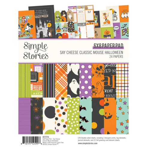 Simple Stories - Designpapier "Say Cheese Classic Mouse Halloween" Paper Pack 6x8 Inch - 24 Bogen