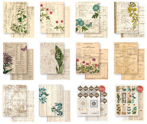 Preview: Arden Creative Studio - Designpapier "Vintage Makers Ledger Essentials" Katie Pertiet Paper Pack 6x8 Inch - 12 Bogen
