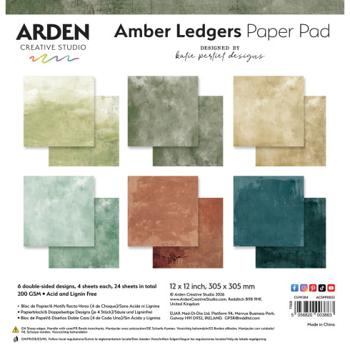 Arden Creative Studio - Designpapier "Amber Ledgers" Solids by Katie Pertiet Paper Pack 12x12 Inch - 12 Bogen