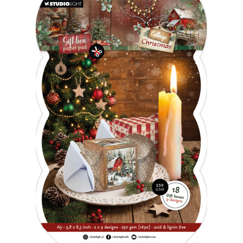 Studio Light - Papierblock für Geschenkboxen A5 "Christmas Cracker" Cottage Christmas Gift Box Paper Pad - 18 Bogen