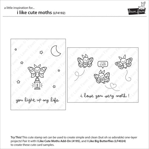 Preview: Lawn Fawn - Stempelset "I Like Cute Moths" Clear Stamp
