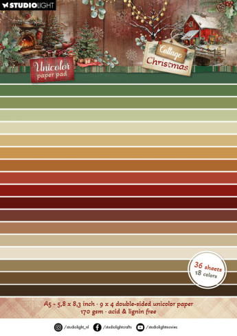 Preview: Studio Light - Cardstock "Cottage Christmas" Unicolor Paper Pad A5 - 36 Bogen