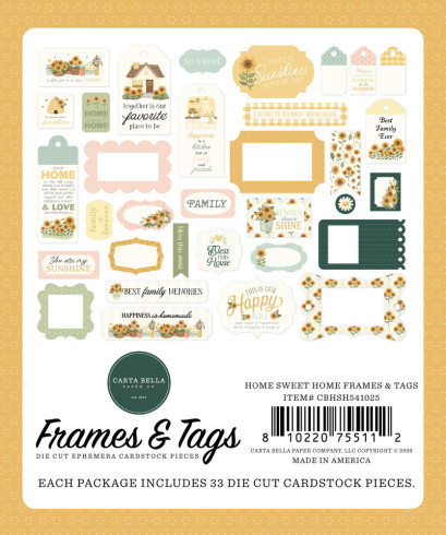 Preview: Carta Bella - Stanzteile & Anhänger "Home Sweet Home" Ephemera Frames & Tags