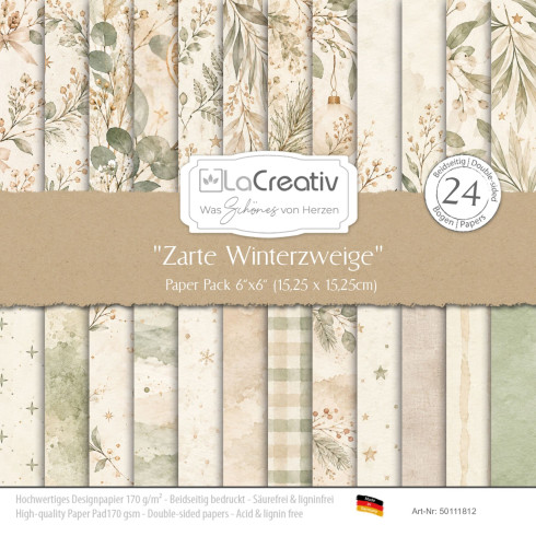 LaCreativ - Designpapier "Zarte Winterzweige" Paper Pack 6x6" - 24 Bogen