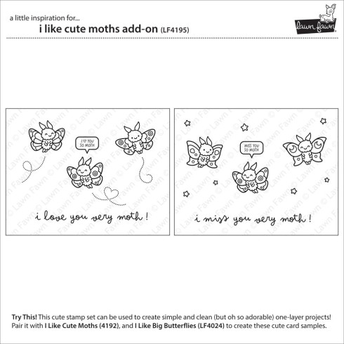 Preview: Lawn Fawn - Stempelset "I Like Cute Moths Add-On" Clear Stamp