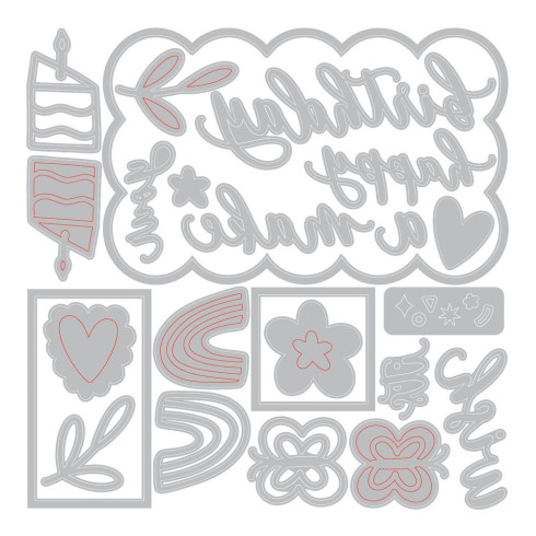 Preview: Sizzix - Stanzschablone "Birthday Doodles by Letters" Thinlits Craft Dies by Shells