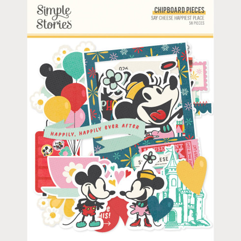 Preview: Simple Stories - Aufkleber "Say Cheese Happiest Place 12x12 Inch" Chipboard Pieces