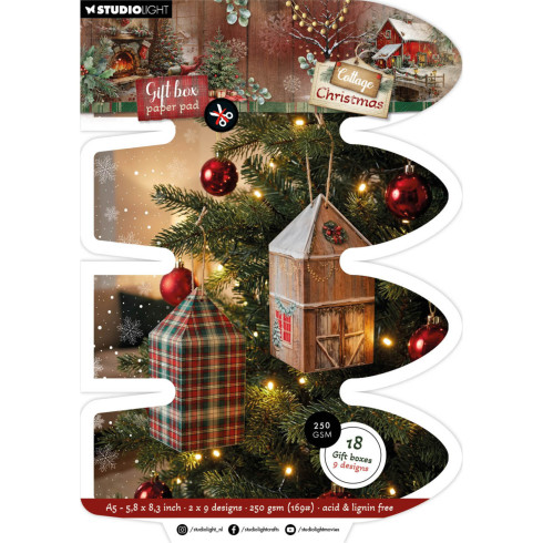 Studio Light - Papierblock für Geschenkboxen A5 "House Box" Cottage Christmas Gift Box Paper Pad - 18 Bogen