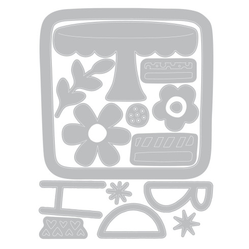 Preview: Sizzix - Schablone & Stanze "Let's Eat Cake!" Thinlits Die Set & Stencil by Catherine Pooler