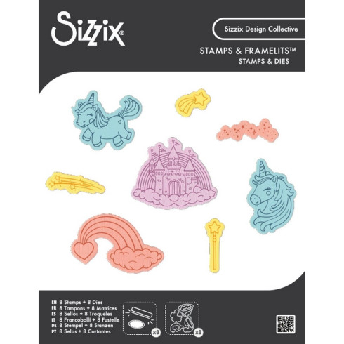 Sizzix - Stempelset & Stanzschablone "Unicorns and Rainbows" Kid Create Clear Stamps Set & Framelits Die