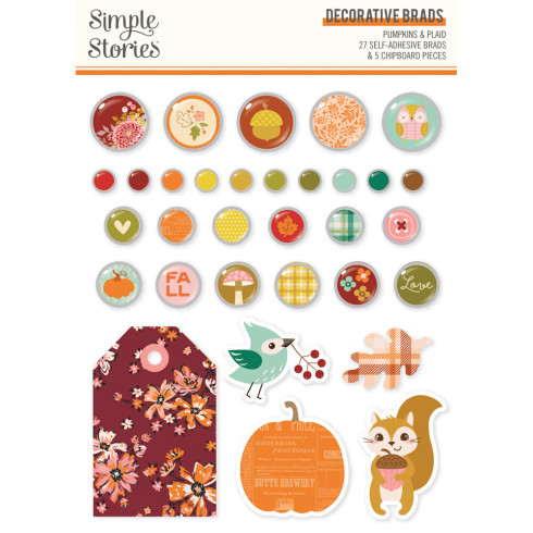 Preview: Simple Stories - Decorative Brads "Pumpkins & Plaid"